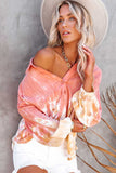 Tie Dye Print Lace-up Buttoned Henley Top