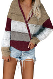 Color Block Deep V Neck Wrap Sweater