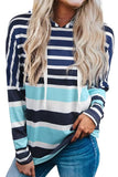 Multi Striped Drawstring Long Sleeve Hoodie