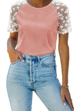 Crewneck Applique Splicing Sleeve Top