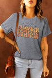 Gray Hey There PUMPKIN Letter Print Crew Neck T Shirt