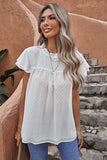 White Tiered Sleeve Frilled Neck Dotted Top