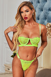 Neon Pink Lace Balconette Bralette Lingerie Set
