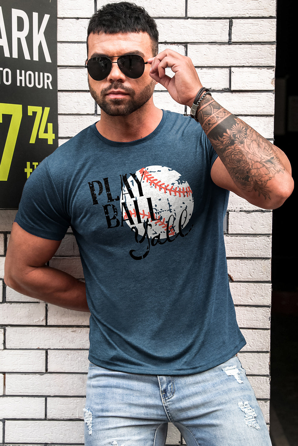 Playing Ball Y'all Baseball Print Slim Fit Short Sleeve Men's T Shirt
