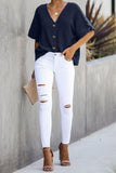 V Neck Button Front Crinkled Blouse