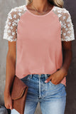 Crewneck Applique Splicing Sleeve Top