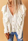 Ruffled Buttoned Open Front Knitted Sweater