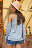 Halloween Pumpkin Print Cut-out Cold Shoulder Blouse