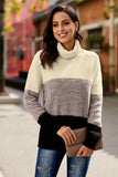 Color Block Netted Texture Turtleneck Sweater