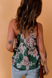 Green Floral Print V Neck Spaghetti Strap Tank Top