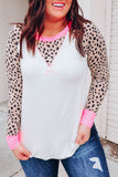 Leopard Patchwork Long Sleeve Plus Size Top