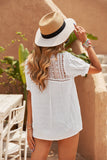 V Neck Lace Crochet Short Sleeve Shirt