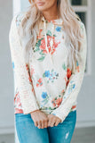 Apricot Floral Print Lace Contrast Long Sleeve Hoodie