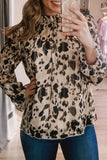Frilled Neck Printed Bubble Sleeves Blouse