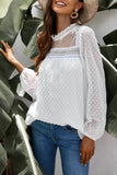 Frill Neck Swiss Dot Puff Sleeve Blouse