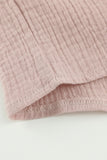 Turn Collar V Neck Crinkled Cuffed Shirt