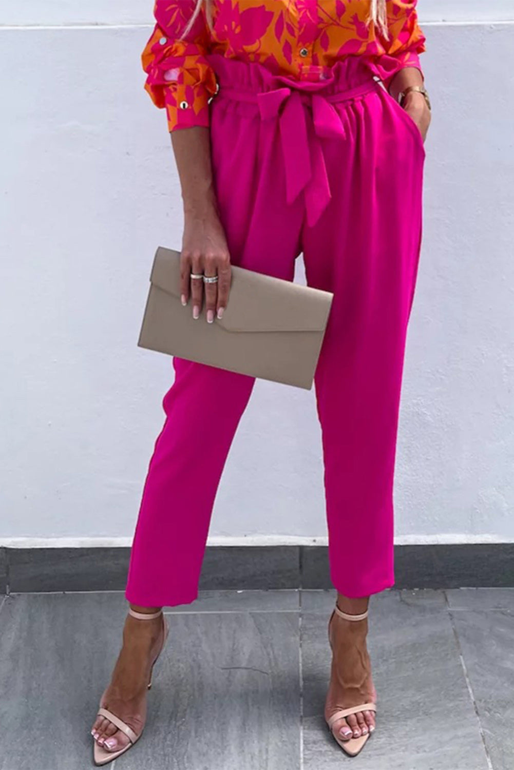 Rose Flounced High Waist Cropped Pants with Belt