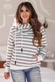 Contrast Cuffs Long Sleeve Striped Hoodie