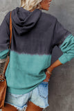 Light Green Dip-Dye Colorblock Drawstring Hoodie with Pockets