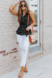 Floral Print Belted Ruffled V Neck Sleeveless Top