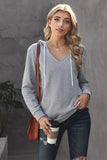 V Neck Kangaroo Pocket Drawstring Hoodie