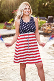 Plus Size American Flag Stars & Stripes Print Sleeveless Mini Dress