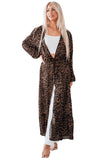 Leopard Print Tie Waist Open Front Kimono Beach Cover Up