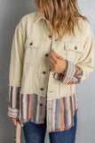 Button Up Pockets Striped Color Block Corduroy Jacket