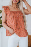 Floral Print Smocked Flounce Sleeveless Top