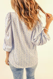 Sky Blue Floral Print Ruffles Puff Sleeve Blouse