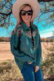 Green Aztec Color Block Corduroy Shacket Jacket