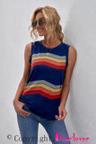Crew Neck Colorblock Stripes Tank Top