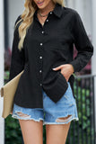 Black Textured Buttoned Pocket Long Sleeve Shirt