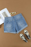 Distressed Ripped Rolled Hem Black Denim Shorts