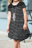 Colorblock Patchwork Striped Girls’ Dress
