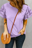 Purple Hollow Out Ruffle Sleeve T-shirt