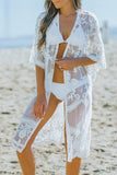 Floral Lace Mesh Open Front Kimono