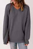 Ribbed V Neck Drop Shoulder Sweatshirt