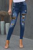 Patches Of Plaid Denim Distressed Jeans