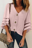 Flare Sleeve V Neck Button Blouse