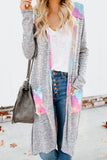Solid Patchwork Long Striped Cardigan with Pockets