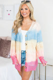 Rainbow Ombre Buttoned Cardigan with Pockets