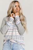 Aztec Print Waffle Knit Cowl Neck Sweatshirt