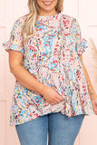 Floral Print Tiered Ruffled Plus Size Blouse