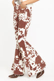 Cow Print High Waisted Flared Pants