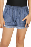 Light Blue Mid Rise Pockted Raw Hem Little Girl Denim Shorts