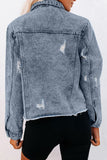 Turn Down Collar Buttons Cut-out Denim Jacket