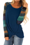 Color Block Striped Twisted Knot Long Sleeve Top