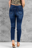 Pearl Beaded Button Fly Distressed Skinny Jeans