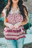 Floral Printed Eyelet Tassel Top